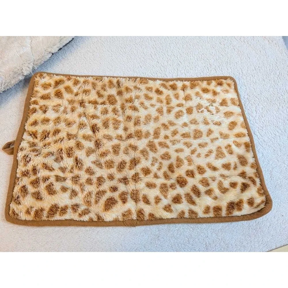 Plush Pet Mats Leopard Brown Cream Reversible Cozy Soft Bed Pad